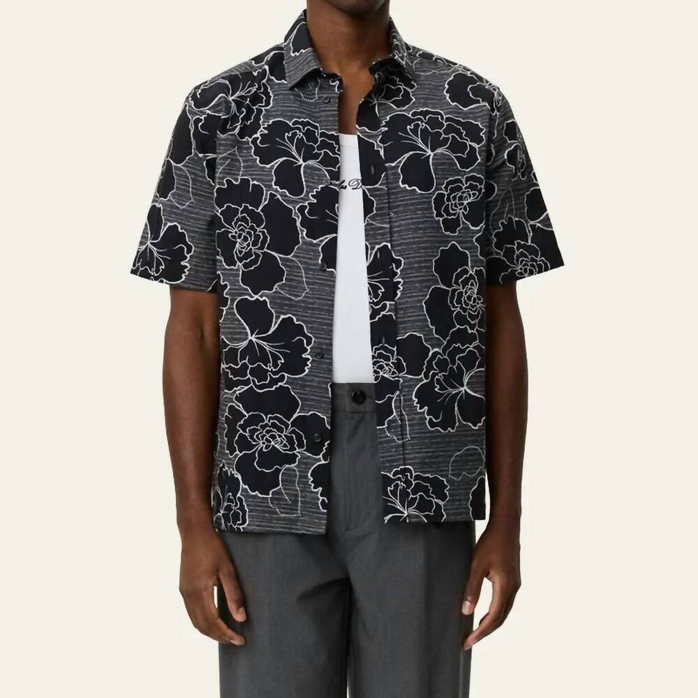 NEW LES DEUX charlie poppy aop short sleeve shirt in black